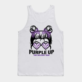 Purple up for military kids Messy bun Military child Month Tank Top